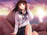 海边吹风的少女