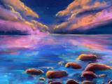 绘画星空下的湖泊