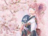 樱花下的和服女生