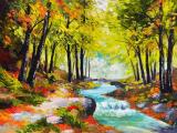 丛林小溪油画