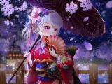 樱花树下的和服美少女