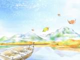 手绘湖景小舟